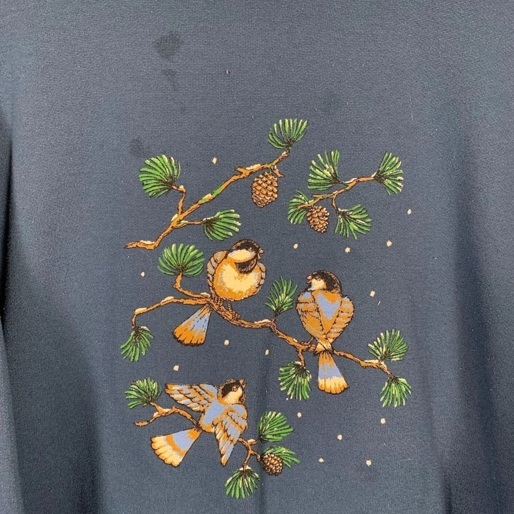 Vintage Basic Editions Birds Blue Pullover Sweatshirt Cottagecore Women's Large - Picture 2 of 12